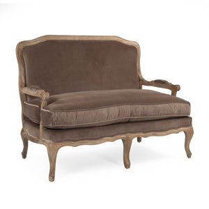 Zentique Bastille Velvet Settee in Oak Frame — Compact 49"W Plush Seating, Timeless Profile for Entry or Living Room CFH004-2 E272 V011