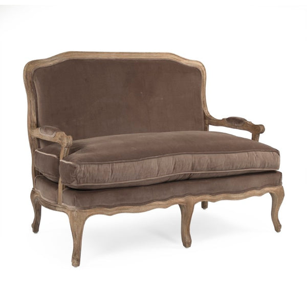 Zentique Bastille Velvet Settee in Oak Frame — Compact 49"W Plush Seating, Timeless Profile for Entry or Living Room CFH004-2 E272 V011