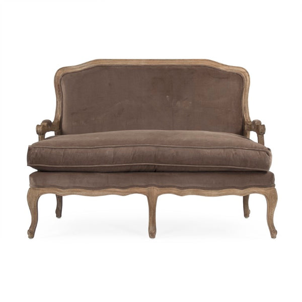 Zentique Bastille Velvet Settee in Oak Frame — Compact 49"W Plush Seating, Timeless Profile for Entry or Living Room CFH004-2 E272 V011