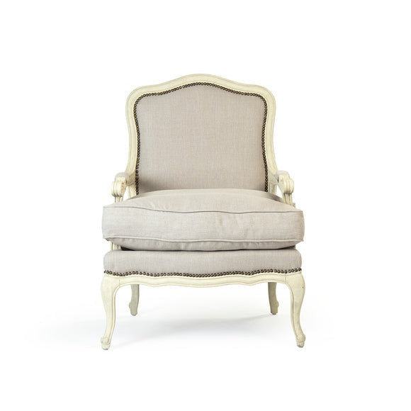 Bastille Love Chair Distressed Ivory Birch, Natural Linen CFH004 309 A003 w/ Nailhead Zentique