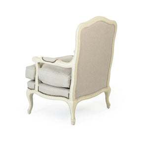 Bastille Love Chair Distressed Ivory Birch, Natural Linen CFH004 309 A003 w/ Nailhead Zentique