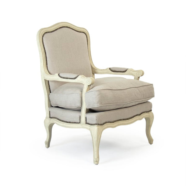 Zentique Bastille Love Chair — Scandinavian-inspired linen loveseat with birch frame, compact cozy seating for two, durable craftsmanship CFH004 309 A003 w/ Nailhead