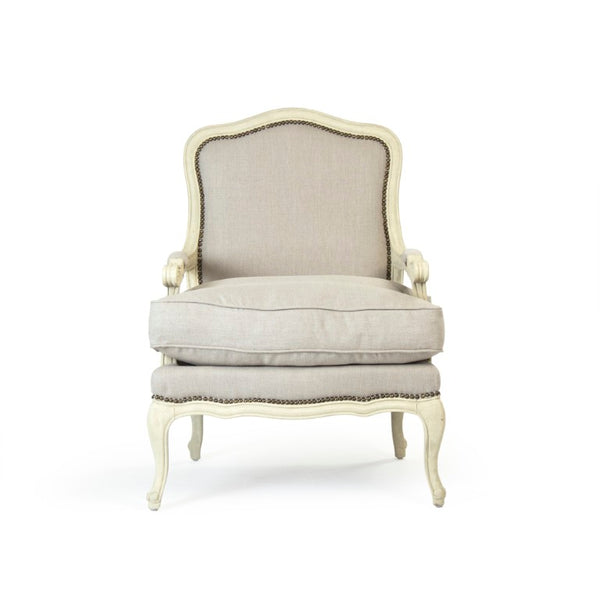Zentique Bastille Love Chair — Scandinavian-inspired linen loveseat with birch frame, compact cozy seating for two, durable craftsmanship CFH004 309 A003 w/ Nailhead