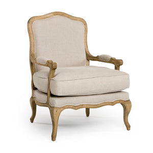 Zentique Bastille Love Chair — Compact European Accent Chair with Warm Oak Frame and Breathable Linen Upholstery Natural Oak, Natural Linen CFH004 E255 A003