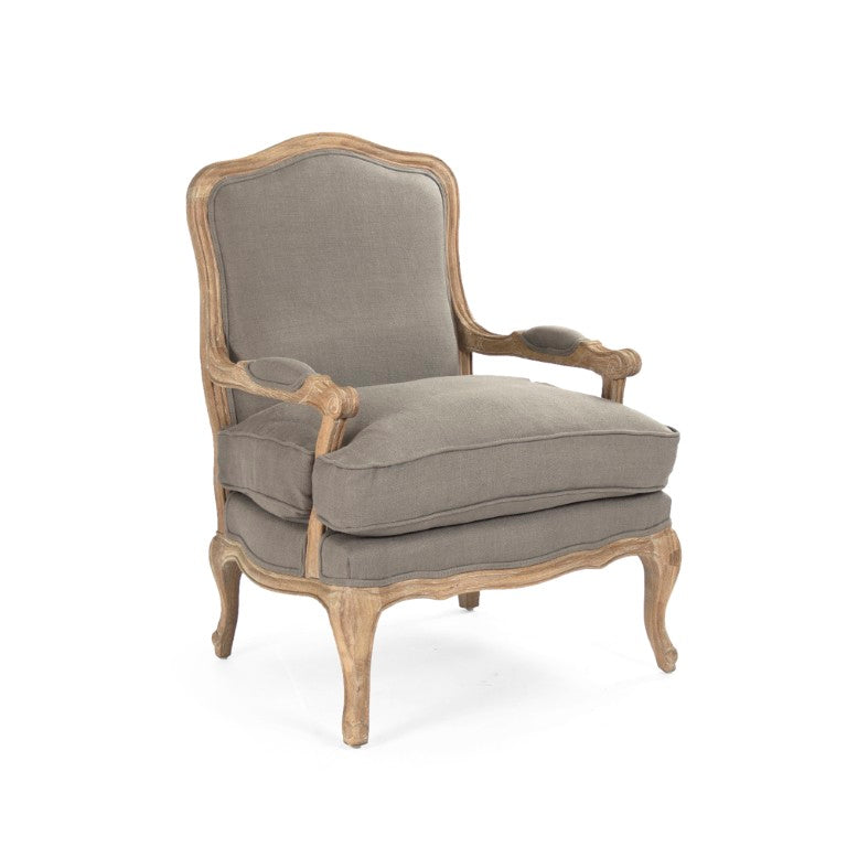 Zentique Bastille Arm Chair with Solid Oak Frame and Linen Upholstery — Durable Comfort, Natural Finish, Compact Design CFH004 E272 A048