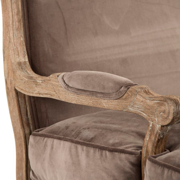 Zentique Bastille Velvet Love Chair — Compact Oak-Frame Loveseat with Plush Upholstery, Tailored Modern Design CFH004-1 E272 V011
