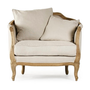 Zentique Maison Love Chair — Linen Upholstered Oak Frame Accent Seat with Padded Comfort for Compact Spaces Natural Oak, Natural Linen CFH007-1 E255 A003