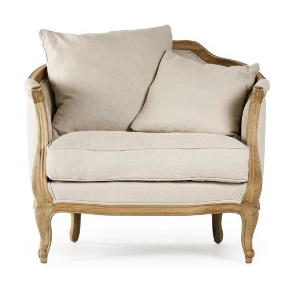 Zentique Maison Love Chair — Linen Upholstered Oak Frame Accent Seat with Padded Comfort for Compact Spaces Natural Oak, Natural Linen CFH007-1 E255 A003