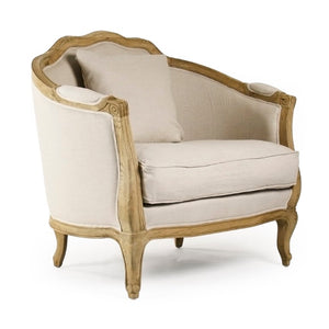 Zentique Maison Love Chair — Linen Upholstered Oak Frame Accent Seat with Padded Comfort for Compact Spaces Natural Oak, Natural Linen CFH007-1 E255 A003