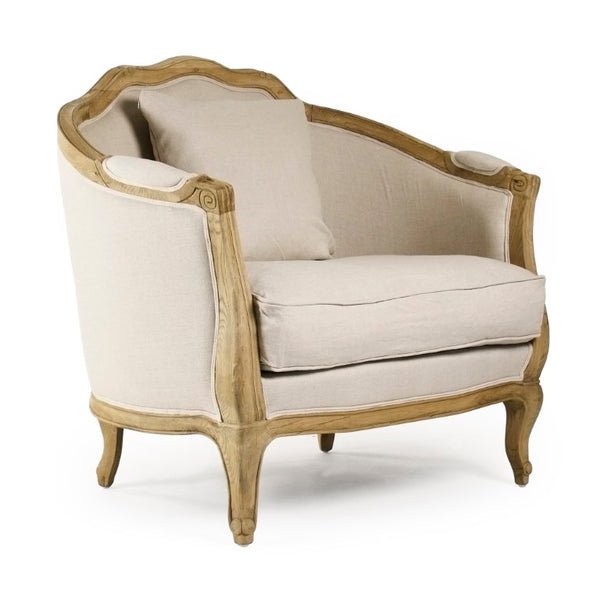 Zentique Maison Love Chair — Linen Upholstered Oak Frame Accent Seat with Padded Comfort for Compact Spaces Natural Oak, Natural Linen CFH007-1 E255 A003