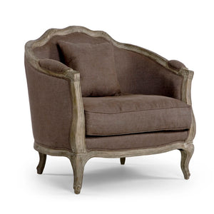 Zentique Maison Love Chair — Linen Upholstered Oak Frame Accent Seat with Padded Comfort for Compact Spaces Limed Grey Oak, Aubergine Linen CFH007-1 E272 A008