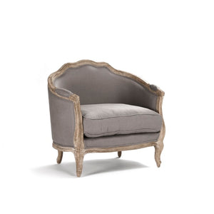 Zentique Maison Love Chair — Linen Upholstered Oak Frame Accent Seat with Padded Comfort for Compact Spaces Limed Grey Oak, Grey Linen CFH007-1 E272 A048