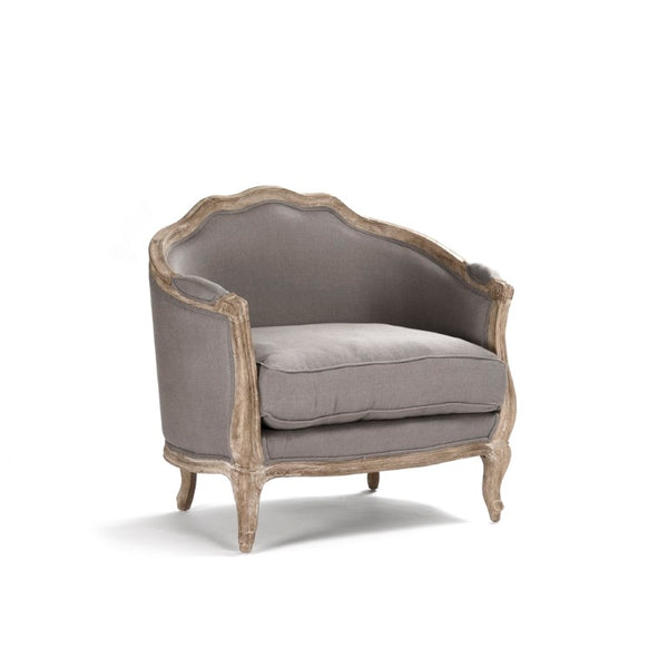 Zentique Maison Love Chair — Linen Upholstered Oak Frame Accent Seat with Padded Comfort for Compact Spaces Limed Grey Oak, Grey Linen CFH007-1 E272 A048
