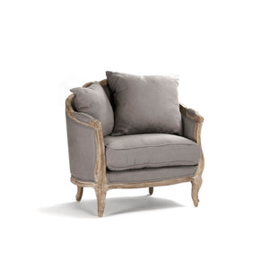 Zentique Maison Love Chair — Linen Upholstered Oak Frame Accent Seat with Padded Comfort for Compact Spaces Limed Grey Oak, Grey Linen CFH007-1 E272 A048