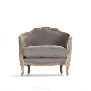 Zentique Maison Love Chair — Linen Upholstered Oak Frame Accent Seat with Padded Comfort for Compact Spaces Limed Grey Oak, Grey Linen CFH007-1 E272 A048