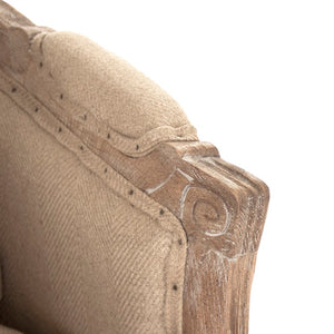 Zentique Maison Oak Frame Love Chair with Linen-Burlap Upholstery, Cozy Padded Seat, Timeless Modern Style CFH007-1 E272 Jute H009