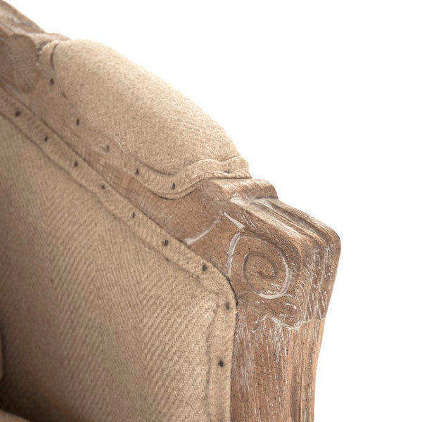 Zentique Maison Oak Frame Love Chair with Linen-Burlap Upholstery, Cozy Padded Seat, Timeless Modern Style CFH007-1 E272 Jute H009