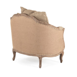 Zentique Maison Oak Frame Love Chair with Linen-Burlap Upholstery, Cozy Padded Seat, Timeless Modern Style CFH007-1 E272 Jute H009