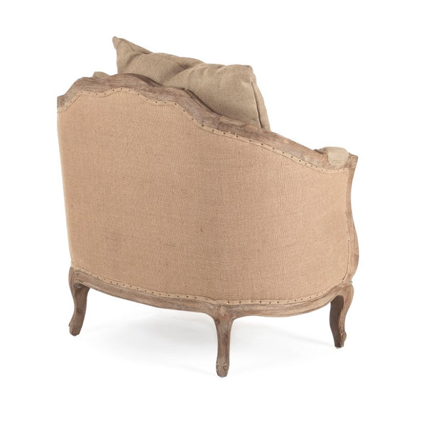 Zentique Maison Oak Frame Love Chair with Linen-Burlap Upholstery, Cozy Padded Seat, Timeless Modern Style CFH007-1 E272 Jute H009