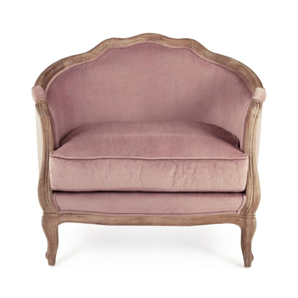 Zentique Maison Love Chair — Compact Oak Frame Velvet Accent Chair with Plush Padding for Stylish Comfort Limed Grey Oak, Dusty Rose Velvet CFH007-1 E272 V004