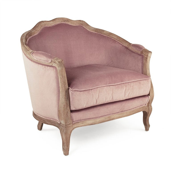 Zentique Maison Love Chair — Compact Oak Frame Velvet Accent Chair with Plush Padding for Stylish Comfort Limed Grey Oak, Dusty Rose Velvet CFH007-1 E272 V004