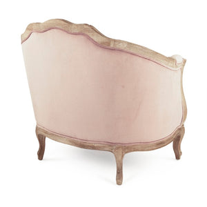 Zentique Maison Love Chair — Compact Oak Frame Velvet Accent Chair with Plush Padding for Stylish Comfort Limed Grey Oak, Dusty Rose Velvet CFH007-1 E272 V004