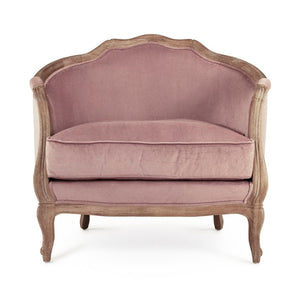 Zentique Maison Love Chair — Compact Oak Frame Velvet Accent Chair with Plush Padding for Stylish Comfort Limed Grey Oak, Dusty Rose Velvet CFH007-1 E272 V004
