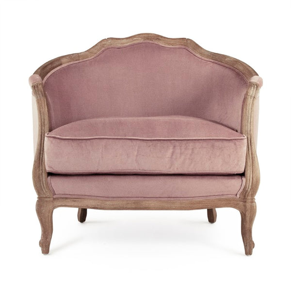 Zentique Maison Love Chair — Compact Oak Frame Velvet Accent Chair with Plush Padding for Stylish Comfort Limed Grey Oak, Dusty Rose Velvet CFH007-1 E272 V004