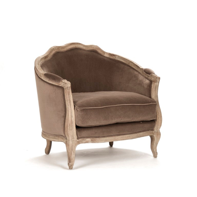 Zentique Maison Love Chair — Compact Oak Frame Velvet Accent Chair with Plush Padding for Stylish Comfort Limed Grey Oak, Brown Velvet CFH007-1 E272 V011