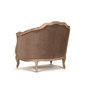 Zentique Maison Love Chair — Compact Oak Frame Velvet Accent Chair with Plush Padding for Stylish Comfort Limed Grey Oak, Brown Velvet CFH007-1 E272 V011