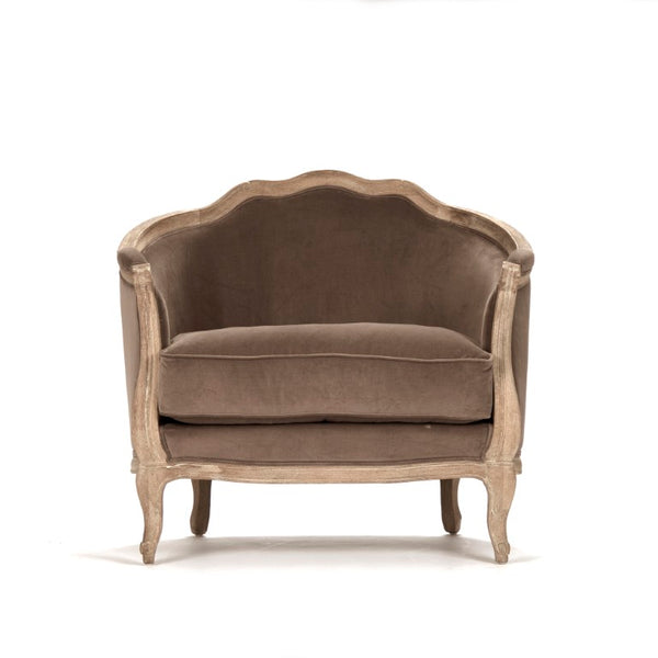 Zentique Maison Love Chair — Compact Oak Frame Velvet Accent Chair with Plush Padding for Stylish Comfort Limed Grey Oak, Brown Velvet CFH007-1 E272 V011