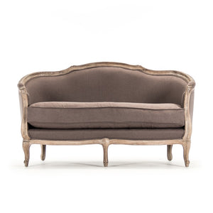 Zentique Maison Settee elegant French-inspired oak frame settee with breathable linen, compact cozy seating (97) Limed Grey Oak, Aubergine Linen CFH007-2 E272 A008