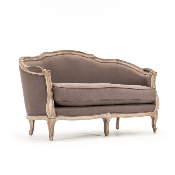 Zentique Maison Settee elegant French-inspired oak frame settee with breathable linen, compact cozy seating (97) Limed Grey Oak, Aubergine Linen CFH007-2 E272 A008