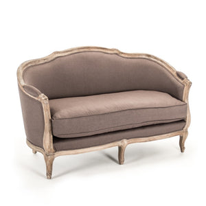 Zentique Maison Settee elegant French-inspired oak frame settee with breathable linen, compact cozy seating (97) Limed Grey Oak, Aubergine Linen CFH007-2 E272 A008