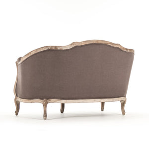 Zentique Maison Settee elegant French-inspired oak frame settee with breathable linen, compact cozy seating (97) Limed Grey Oak, Aubergine Linen CFH007-2 E272 A008