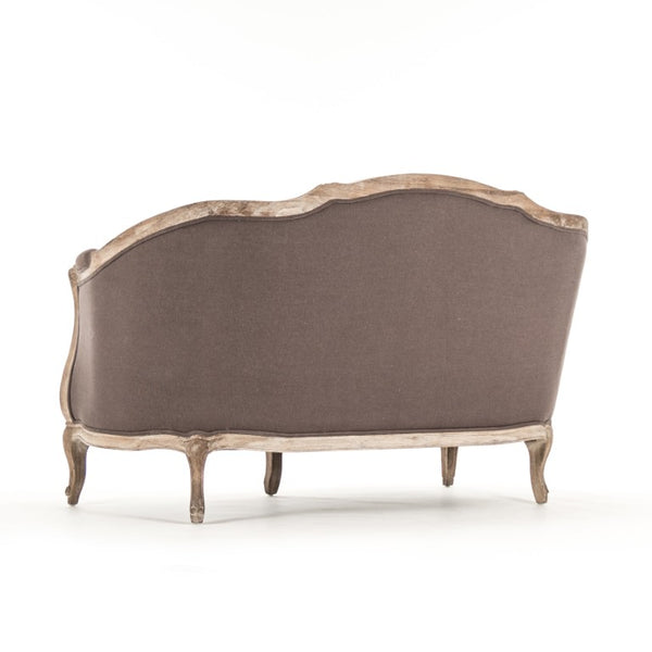 Zentique Maison Settee elegant French-inspired oak frame settee with breathable linen, compact cozy seating (97) Limed Grey Oak, Aubergine Linen CFH007-2 E272 A008