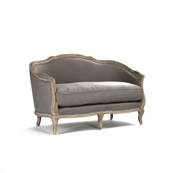 Zentique Maison Settee elegant French-inspired oak frame settee with breathable linen, compact cozy seating (97) Limed Grey Oak, Grey Linen CFH007-2 E272 A048