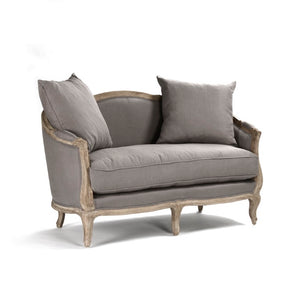 Zentique Maison Settee elegant French-inspired oak frame settee with breathable linen, compact cozy seating (97) Limed Grey Oak, Grey Linen CFH007-2 E272 A048