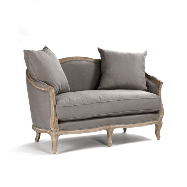 Zentique Maison Settee elegant French-inspired oak frame settee with breathable linen, compact cozy seating (97) Limed Grey Oak, Grey Linen CFH007-2 E272 A048