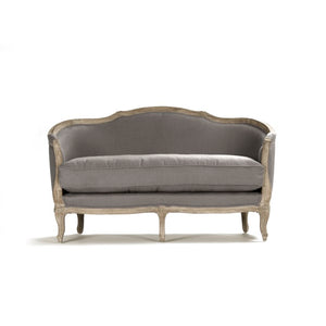 Zentique Maison Settee elegant French-inspired oak frame settee with breathable linen, compact cozy seating (97) Limed Grey Oak, Grey Linen CFH007-2 E272 A048