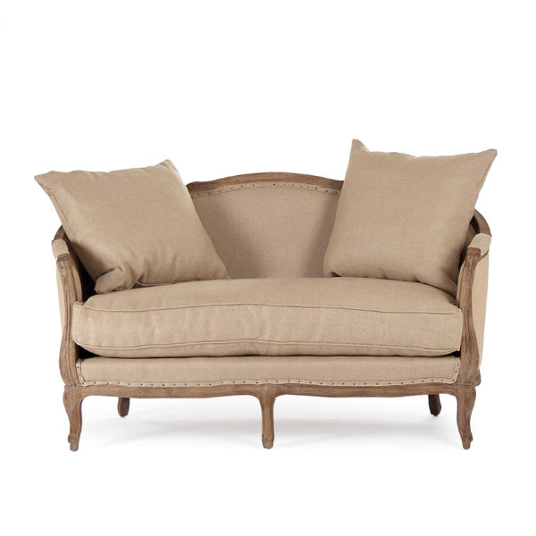 Zentique Maison Settee: Compact Oak Frame Linen-Burlap Sofa for Entryway, Transitional Style & Comfort (94 chars) CFH007-2 E272 Jute H009