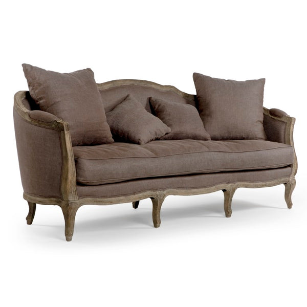Zentique Maison Sofa with Breathable Linen Upholstery & Solid Oak Frame for Durable, Comfortable Living Room Style Limed Grey Oak, Aubergine Linen CFH007-3 E272 A008