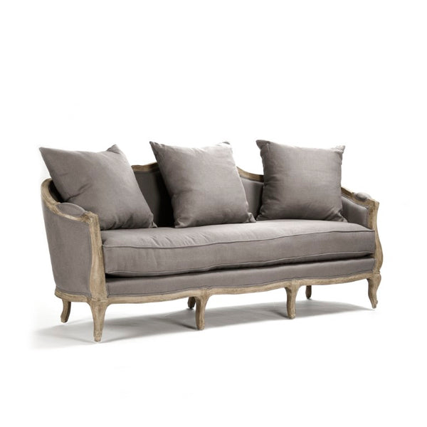 Zentique Maison Sofa with Breathable Linen Upholstery & Solid Oak Frame for Durable, Comfortable Living Room Style Limed Grey Oak, Grey Linen CFH007-3 E272 A048