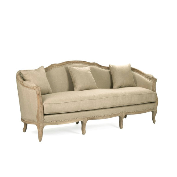 Zentique Maison Sofa with Breathable Linen Upholstery & Solid Oak Frame for Durable, Comfortable Living Room Style Limed Grey Oak, Hemp Linen CFH007-3 E272 H009