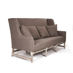 Zentique Aubert Oak Frame Sofa with Natural Linen Upholstery, Mid-Century Inspired Comfort and Supportive Seating W76 x H44 x D27 CFH010-3 E272 A008