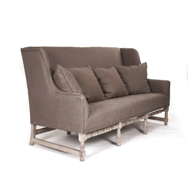 Zentique Aubert Oak Frame Sofa with Natural Linen Upholstery, Mid-Century Inspired Comfort and Supportive Seating W76 x H44 x D27 CFH010-3 E272 A008