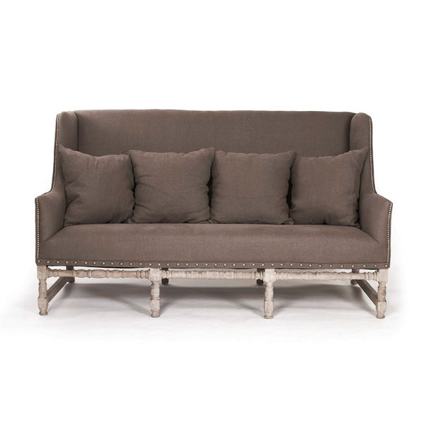 Zentique Aubert Oak Frame Sofa with Natural Linen Upholstery, Mid-Century Inspired Comfort and Supportive Seating W76 x H44 x D27 CFH010-3 E272 A008