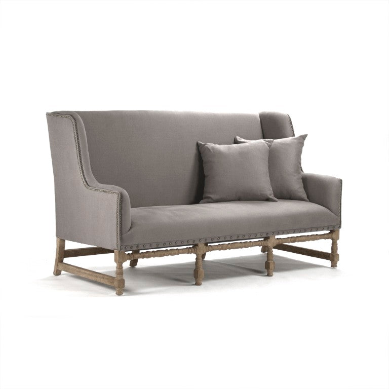 Zentique Aubert Oak Frame Sofa with Natural Linen Upholstery, Mid-Century Inspired Comfort and Supportive Seating W76 x H44.5 x D36 CFH010-3 E272 A048