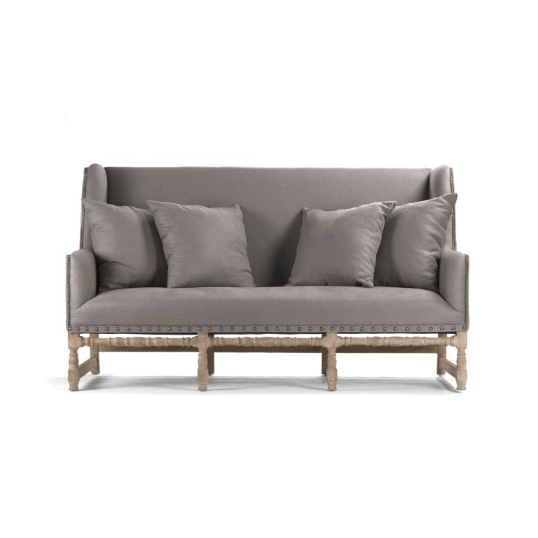 Zentique Aubert Oak Frame Sofa with Natural Linen Upholstery, Mid-Century Inspired Comfort and Supportive Seating W76 x H44.5 x D36 CFH010-3 E272 A048