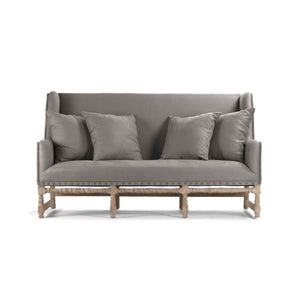Zentique Aubert Oak Frame Sofa with Natural Linen Upholstery, Mid-Century Inspired Comfort and Supportive Seating W76 x H44.5 x D36 CFH010-3 E272 A048